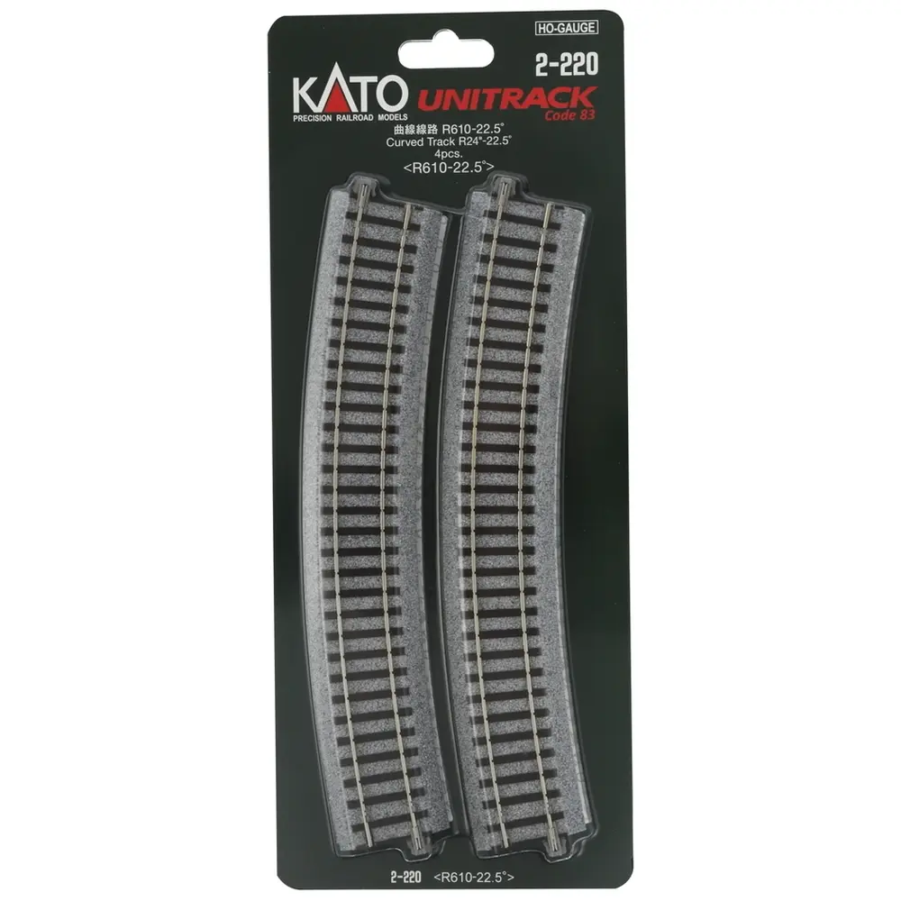 4 rails courbes - R610mm 22,5° - Kato 2-220 - HO 1/87