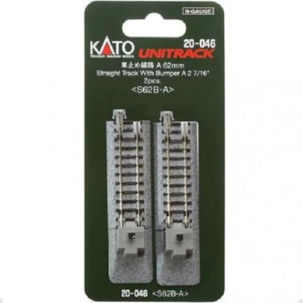 2 rails droits de 62 mm avec butoir type A pour voie Unitrack - Kato 20-046 - N 1/160