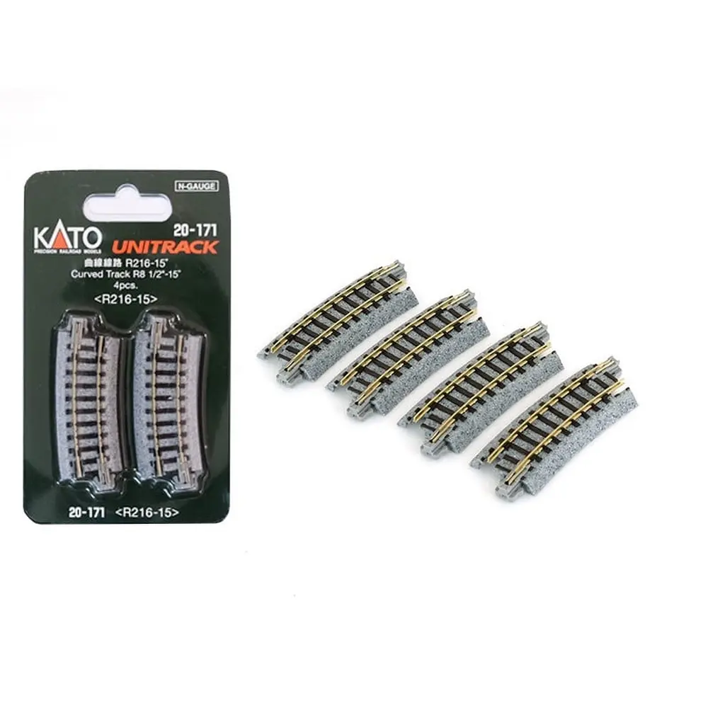 4 rails courbes R218mm 15° Unitrack - Kato 20-171 - N 1/160