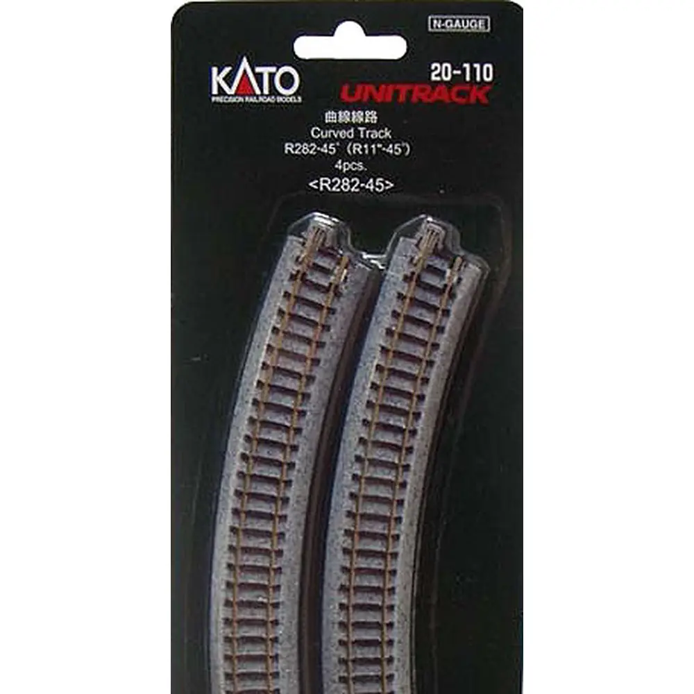 4 rails courbes R282mm 45° pour voie Unitrack - Kato 20-110 - N 1/160