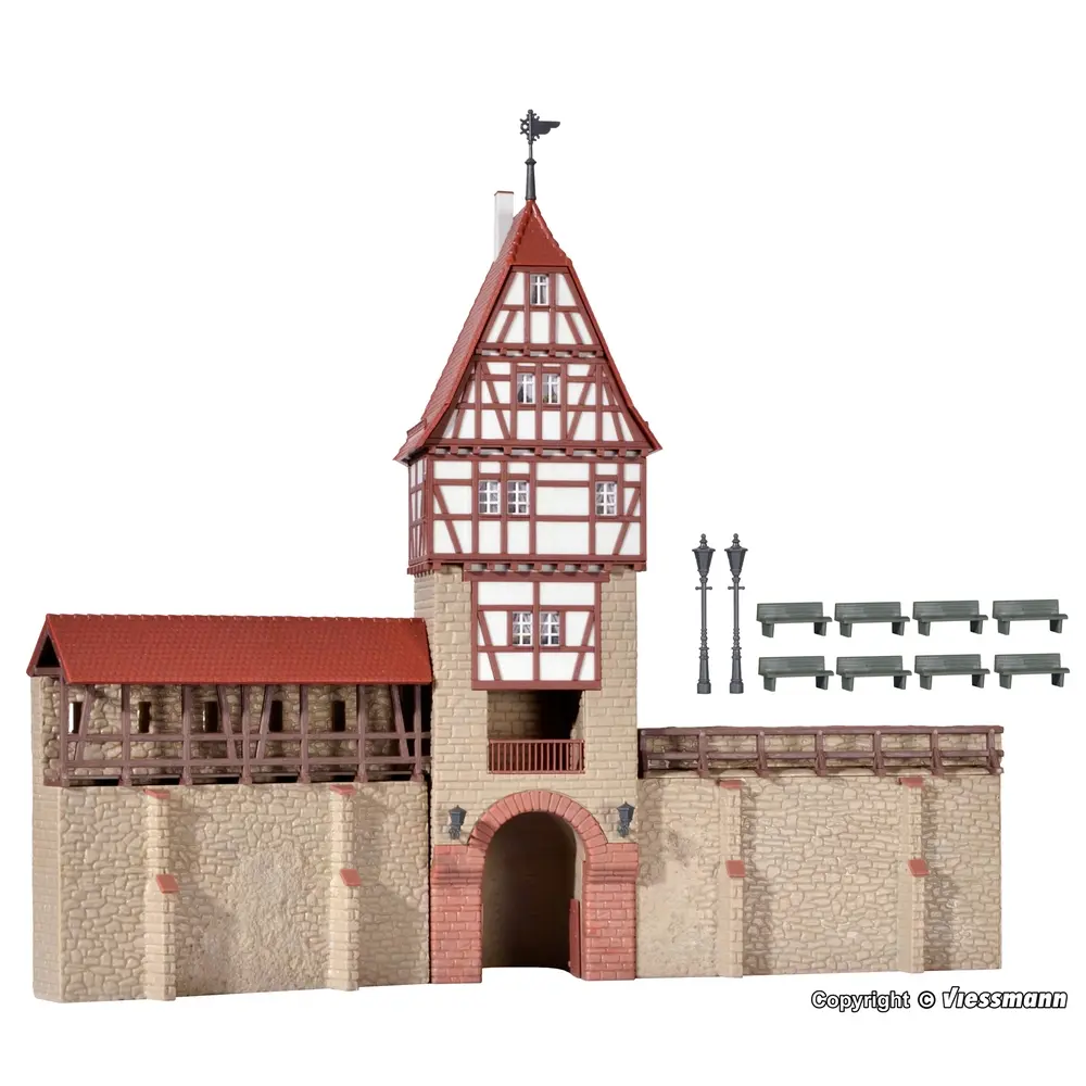 Mur d'enceinte avec tour à colombages KIBRI 38914 - HO 1/87