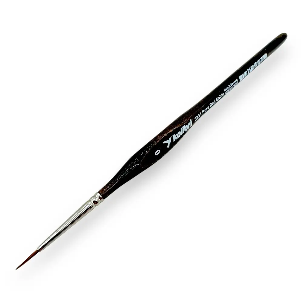 Pinceau N°0 en poil de martre kolinsky, virole en argent, manche triangulaire en noyer - Kolibri 3331/0