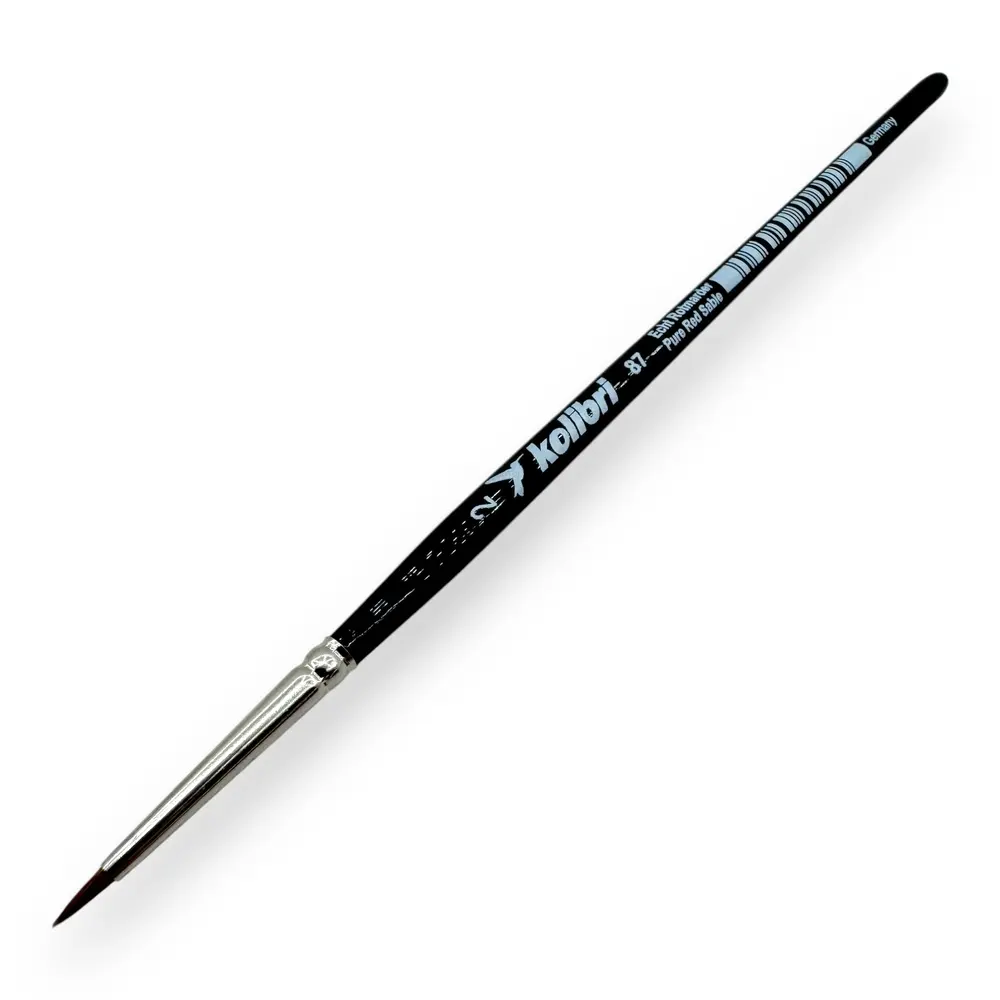 Pinceau N°02 de retouche pour aquarelle, en poil de martre Kolinsky, virole argenté, manche court - Kolibri 0087/02