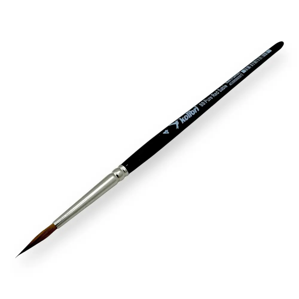 Pinceaux N°04 pour aquarelle en poil de martre rouge, virole argentée, manche court - Kolibri 0088/04