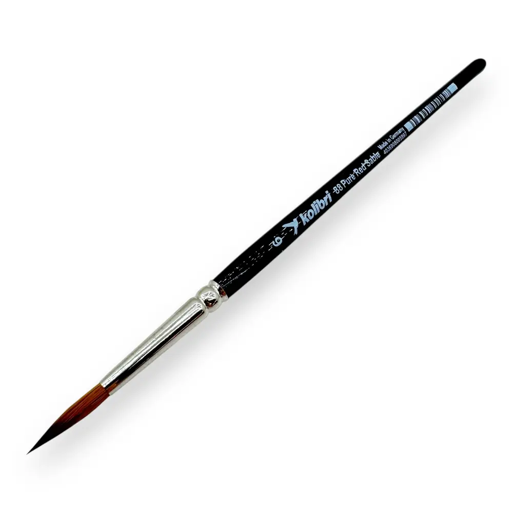 Pinceaux N°06 pour aquarelle en poil de martre rouge, virole argentée, manche court - Kolibri 0088/06
