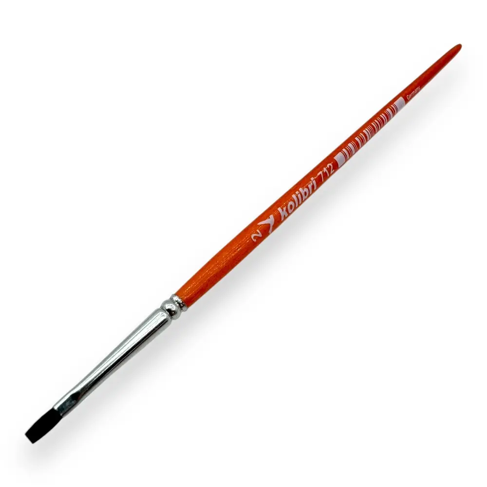 Pinceau plat N°02 pour aquarelle en poil de poney, embout en nickel, manche court - Kolibri 0712/02