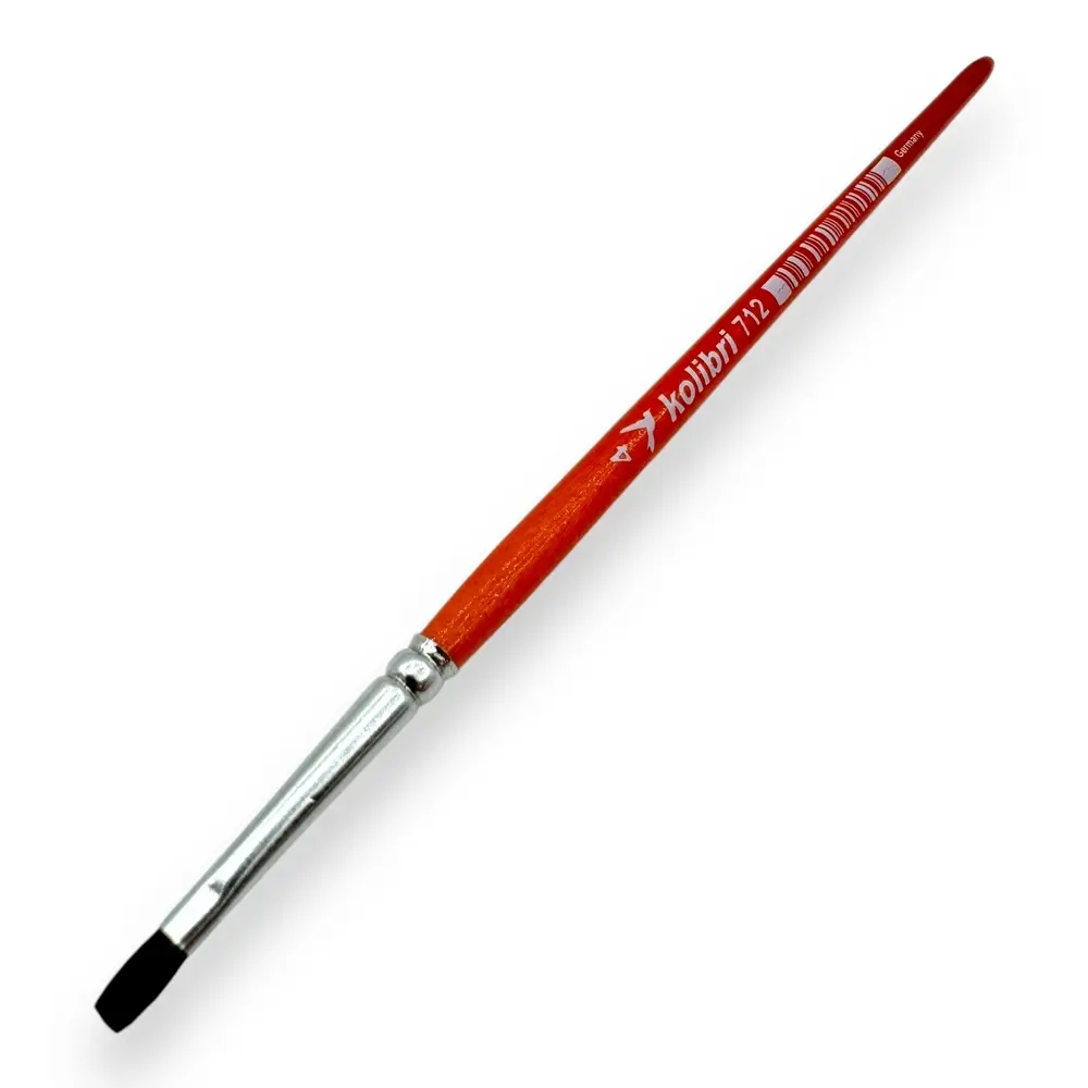 Pinceau plat N°04 pour aquarelle en poil de poney, embout en nickel, manche court - Kolibri 0712/04