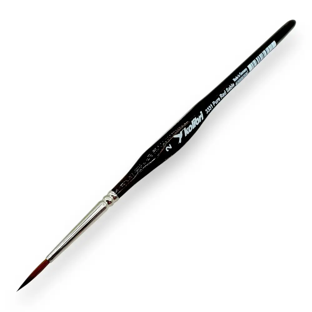 Pinceau rond ergonomique N°02 en poil de martre kolinsky, virole en argent, manche triangulaire en noyer - Kolibri 3331/02