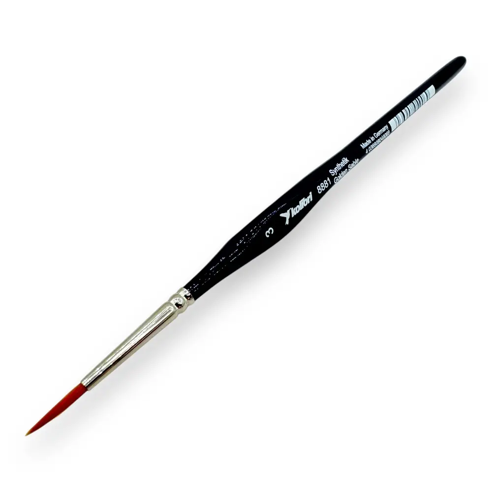 Pinceau rond N°03 en poil synthétique de martre orange, virole en nickel, manche court - Kolibri 8881/03