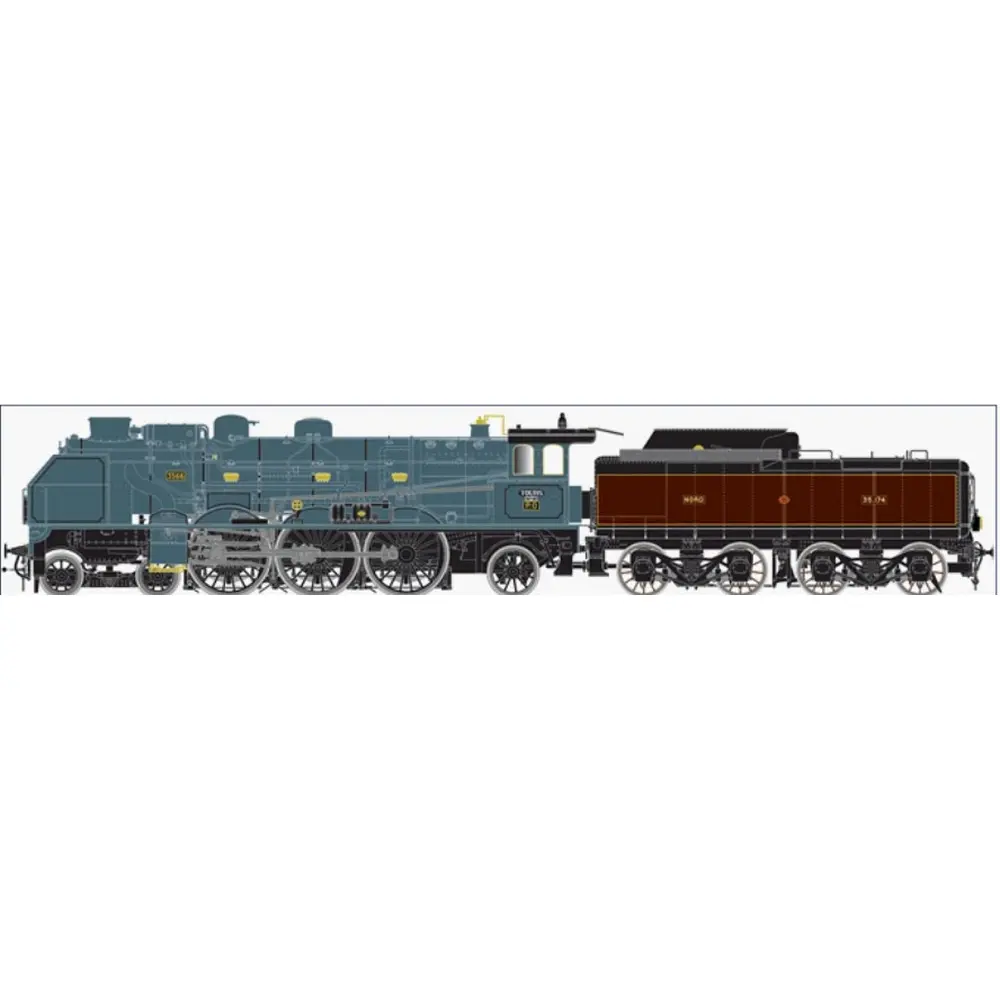 Locomotive à Vapeur Pacific Chapelon PO 3566 + tender Nord 35 + Dépôt de Tours - LEMATEC HO-209/1S SNCF - HO : 1/87 - EP.  II -  DCC SOUND