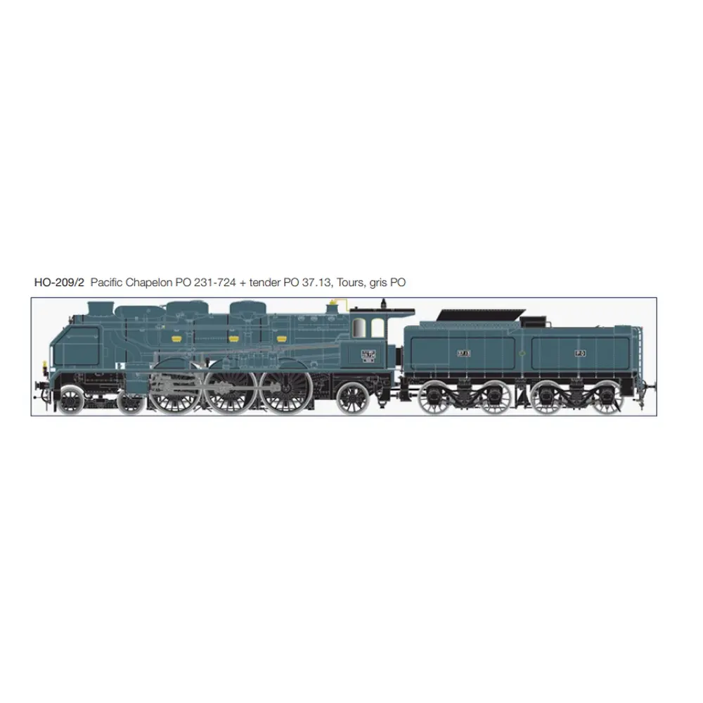 Locomotive à vapeur Pacific Chapelon avec tender - LEMATEC HO-209/2 - HO 1/87