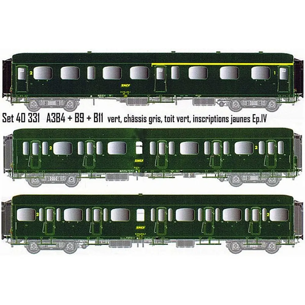 Set de 3 voitures express A384 + B9 + B11 - LS Models 40331 - HO 1/87 - SNCF/Nord - Ep IV - 2R