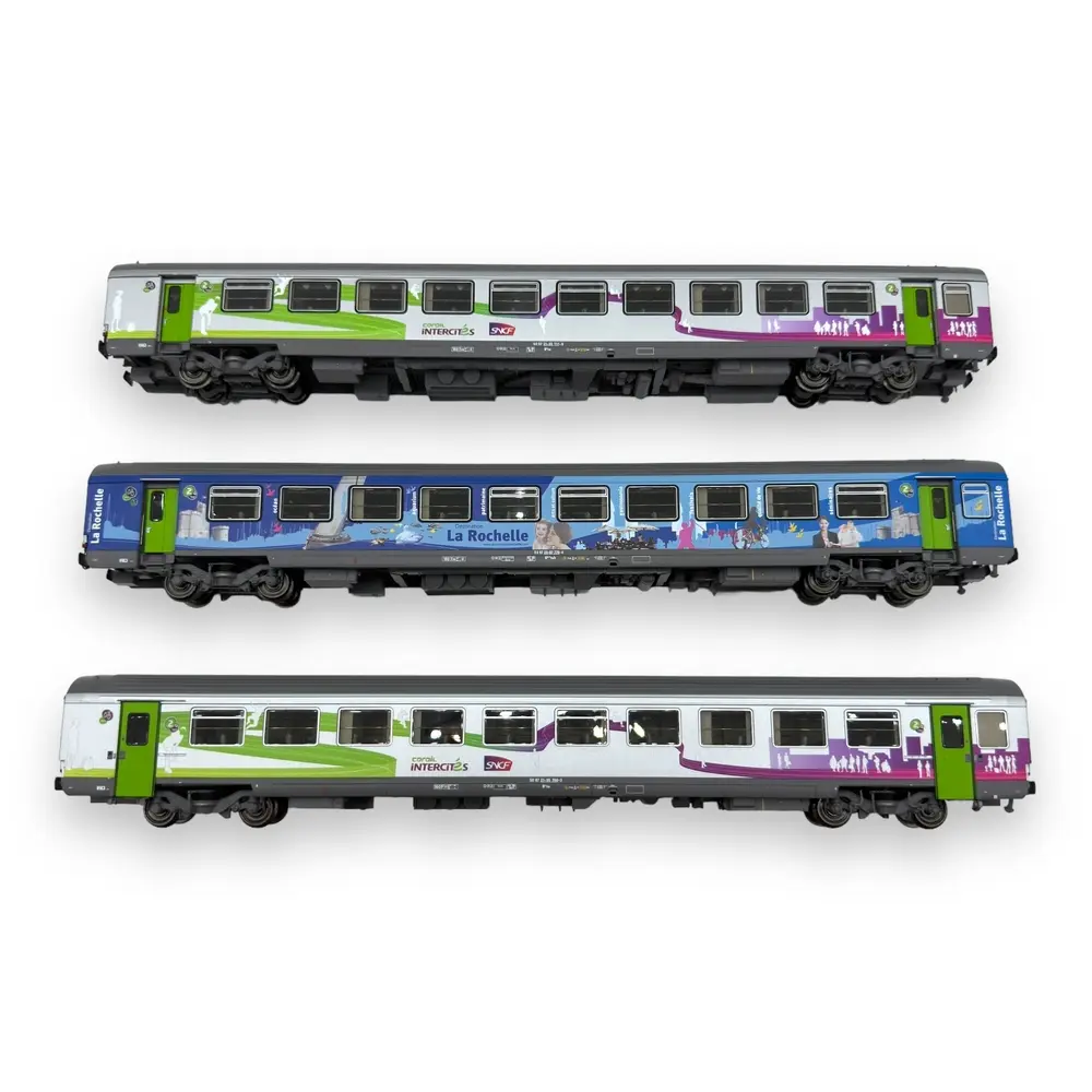 Set de 3 voitures Vtu B10, B11, B11, La Rochelle & Intercités - LS Models 41201 - HO 1/87 - SNCF - Ep VI - 2R