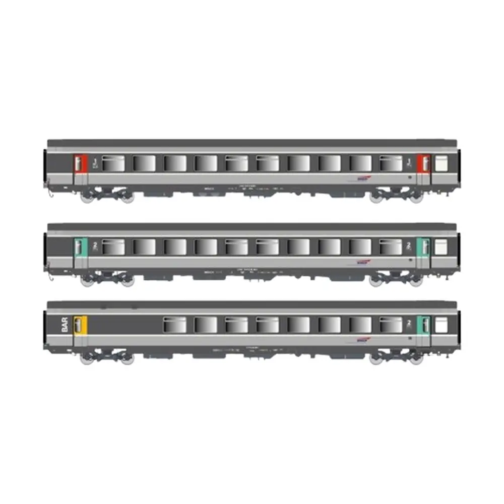 Set de 3 Voitures Corail VTU - Logo Casquette - SNCF - EP. V - LS MODELS 41215 - HO : 1/87