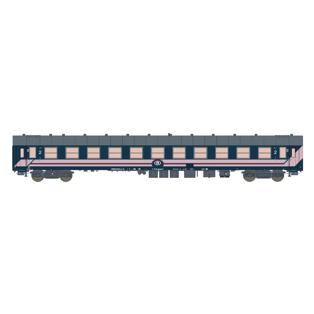 Voiture couchette I5 Bc10 Y25, bleu, lignes rose, petit logo B - LS Models 42089 - HO 1/87 - SNCB - Ep VI - 2R