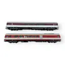 1 voiture bar GC A3rtux, Euraffaire, bordeaux/béton, logo nouilles + 1 voiture (générateur) GC B3Dtux, rouge/béton, logo nouilles - LS Models 40116 - HO 1/87 - SNCF - Ep V - 2R