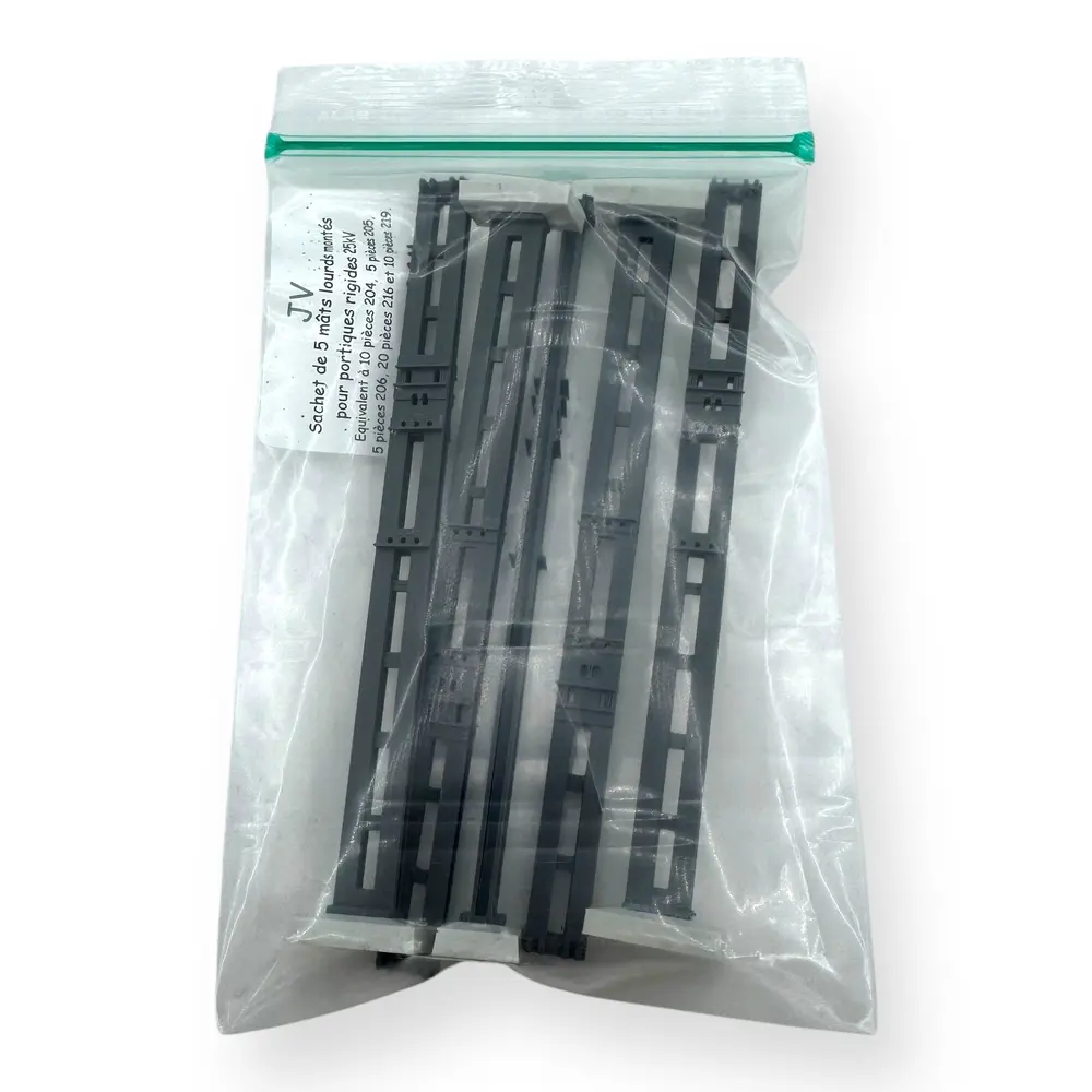 5 mâts lourds montés pour portiques rigides 25kV - JV et Disque rouge 204M - HO 1/87