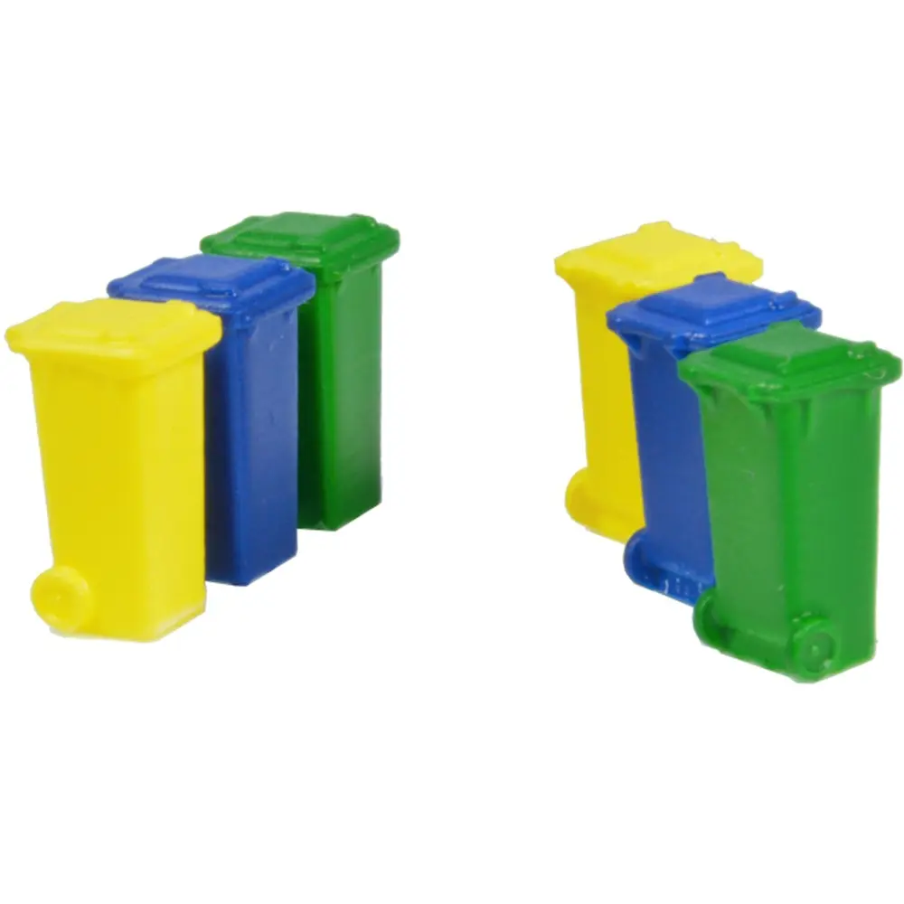 Lot de 6 Poubelles 100L -Bleu/Jaune/vert - 87Train 22230 | HO 1/87