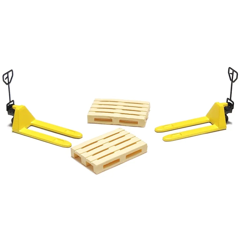 Transpalettes jaunes & palettes Euro - 87TRAIN 221025 - HO 1/87