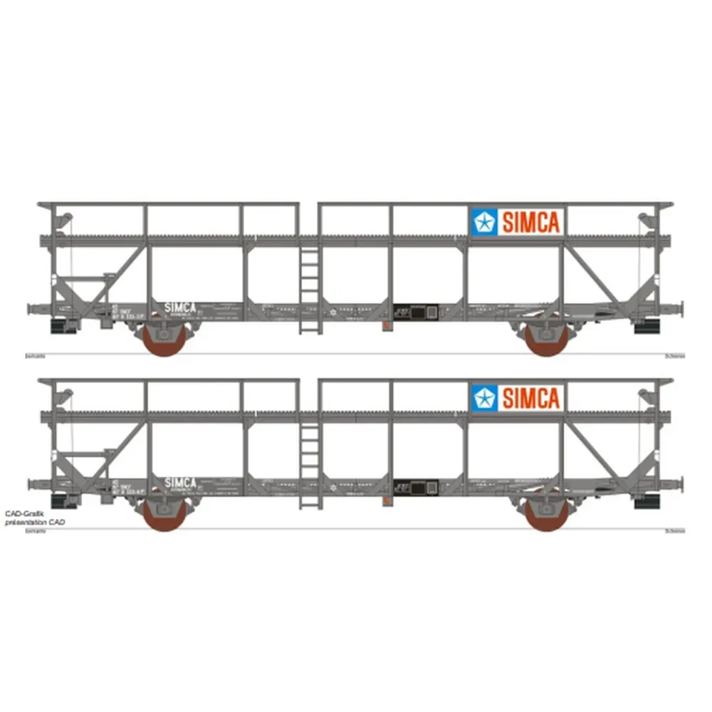 Coffret de 2 porte-autos TA252 "SIMCA" - Makette 4439 - HO 1/87 - SNCF - EP IV - 2R