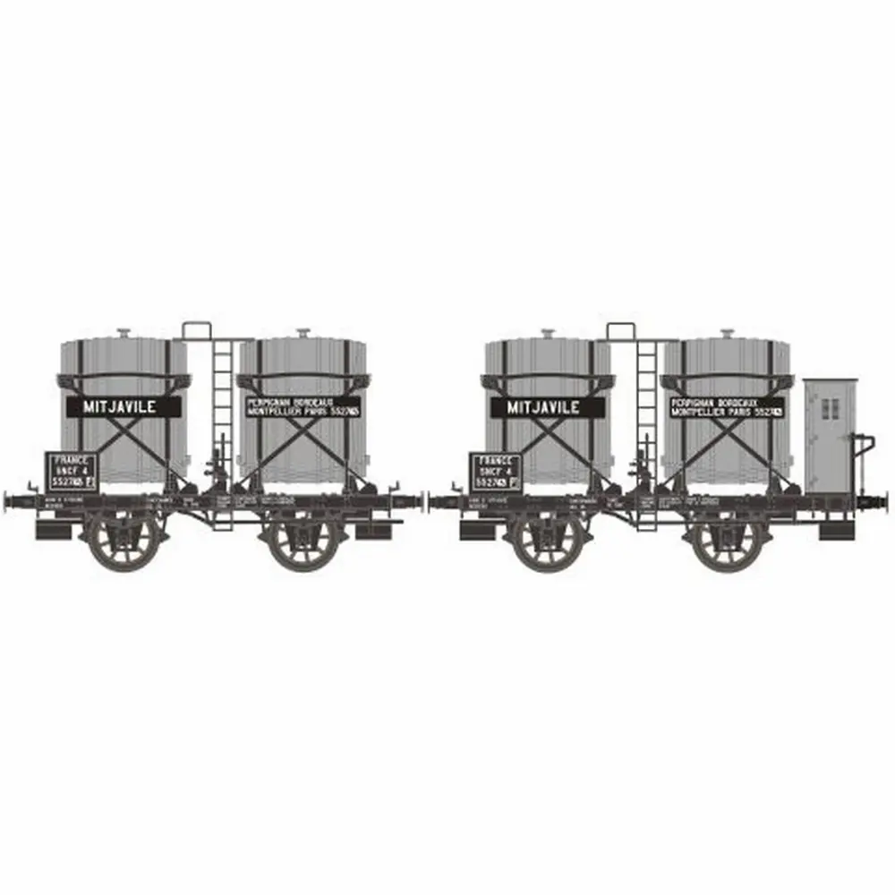 Set de 2 wagons citernes tonneau à vin gris Mitjavile - Makette 4514 - HO 1/87 - SNCF - Ep III - 2R