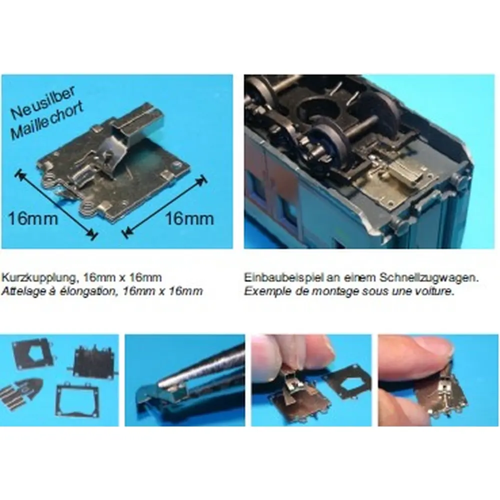 Attelage a élongation 16mm - Makette KKK1.16 - HO 1/97 - 16 Paires
