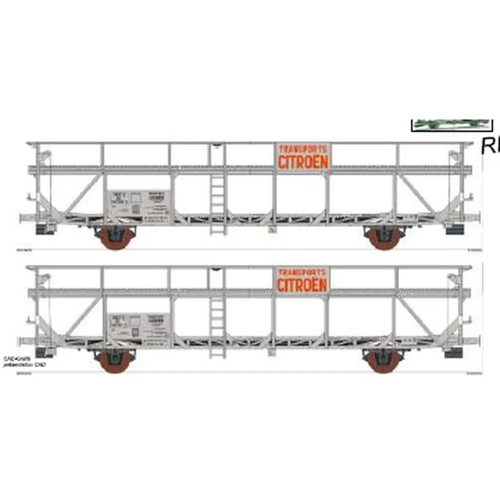 Set de 2 wagons portes-autos type TA52 - Makette 4431 - HO 1/87 - SNCF - Ep III - 2R