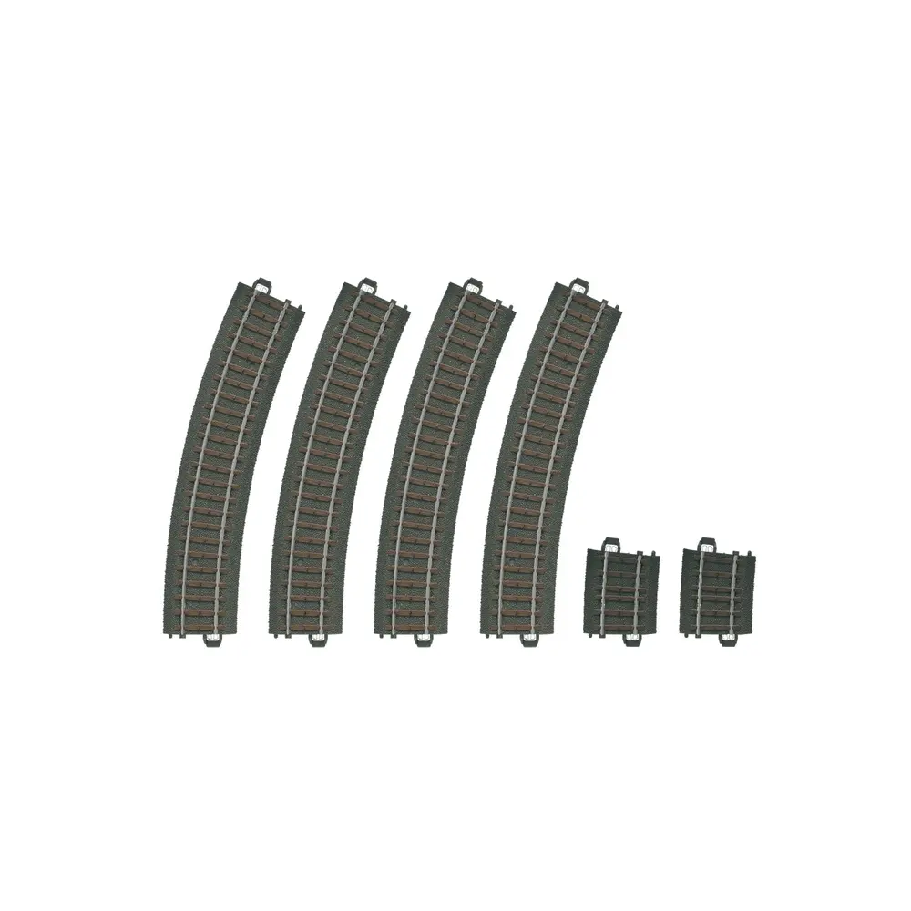 Lot de 6 rails courbes ballastés - MARKLIN 20999 - HO 1/87 - Code 83 - Voie C - 3R - Rayon 437.5 mm