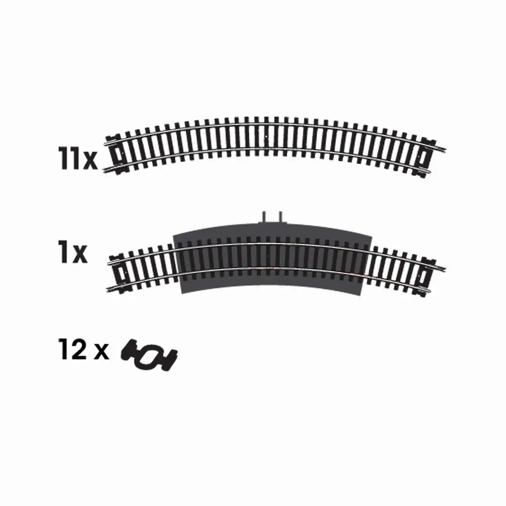 Coffret de 12 rails courbes & 12 éclisses N°5 457,2 mm 30° code 100 - Mehano F105 - HO 1/87 - 2R