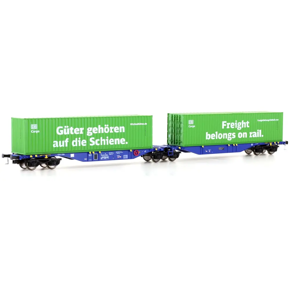 Wagon porte-conteneurs Sggmrss'90 Ermewa - Mehano 28398 - HO 1/87 - DB Cargo - Ep VI - 2R