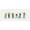 Lot de 6 ouvriers du bâtiment avec pioches et casques MERTEN 0212573 - HO 1/87