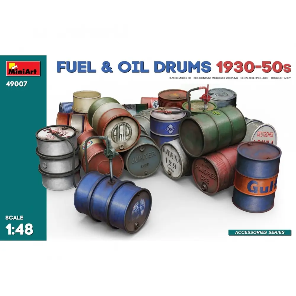 Lot de 20 Fûts Carburant et Huile 1930/1950 - Miniart 49007 - 1/48