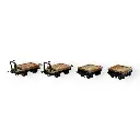 Lot de 4 wagons plats, 2 avec et 2 sans frein - Minitrains 3115 - HOe 1/87 - 2R