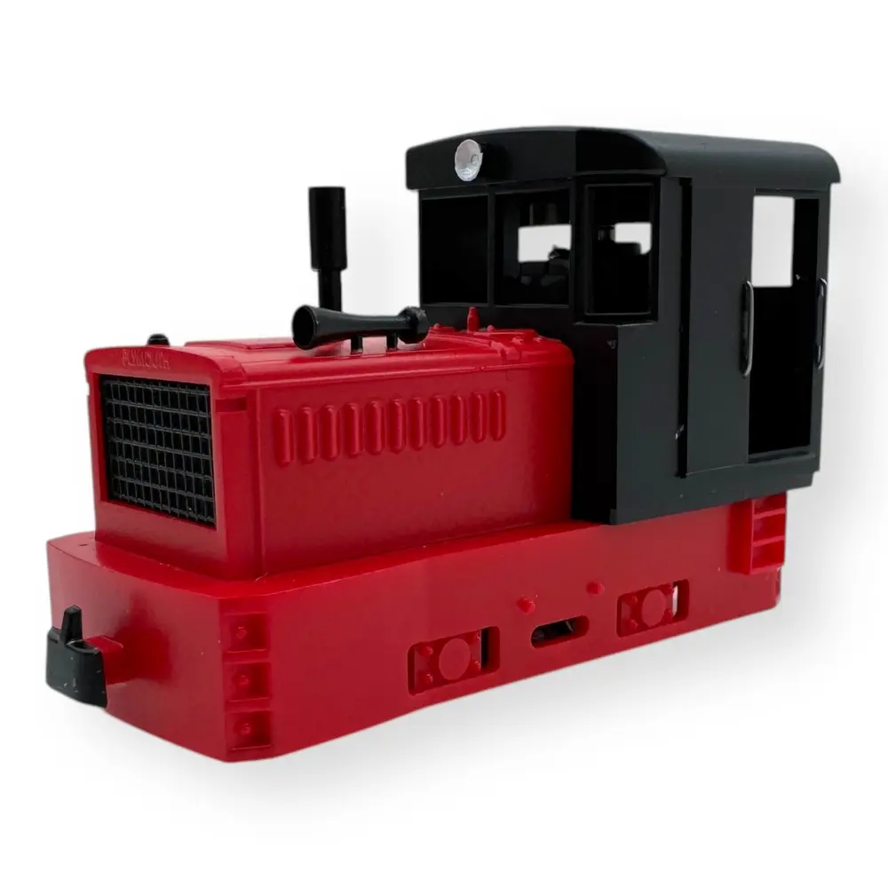 Locomotive diesel Plymouth, châssis rouge, capot rouge, cabine noire - Minitrains 2057 - HOe 1/87