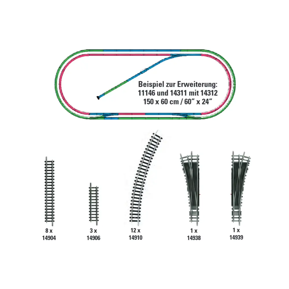 Coffret de rails complémentaires H2 - Minitrix 14312 - N 1/160 - Code 80 - 2R