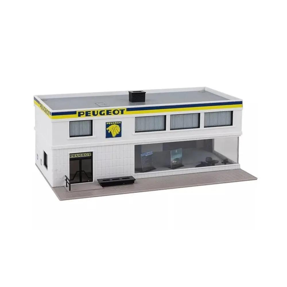 Garage Peugeot avec vitrine MKD 2024 - HO 1/87 - 215 x 80 x 98 mm