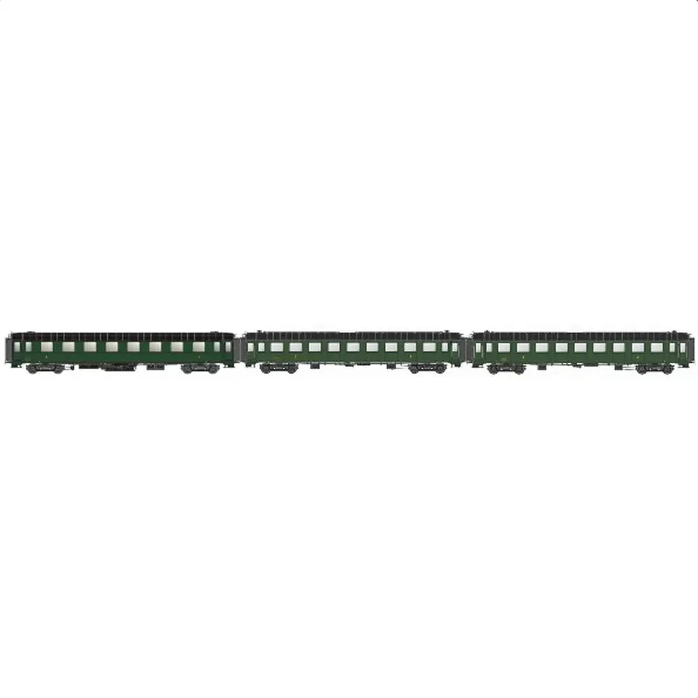 Set de 3 voitures voyageurs OCEM RA A8 + 2 B9, toit noir - Models World 40929 - HO 1/87 - SNCF - Ep IIIb - 2R