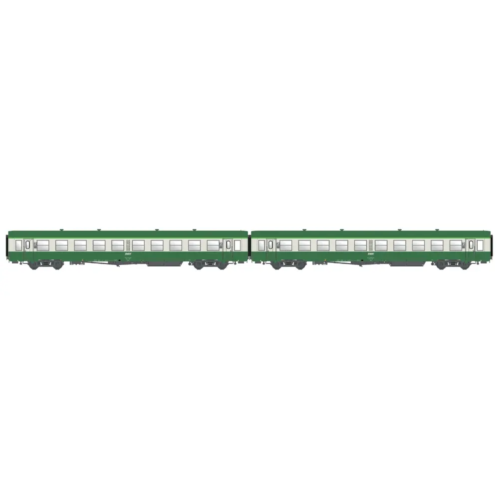Set de 2 voitures voyageurs USI livrée verte/grise B10t U61 logo encadré blanc - Models World 40035 - HO 1/87 - SNCF - Ep IVb - 2R