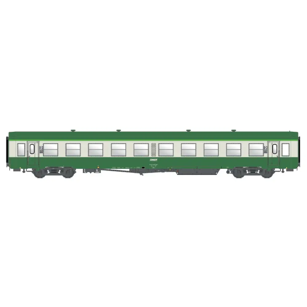 Voiture voyageurs USI longues B10t U61, bogies Y16, vert/gris, chauffage autonome, logo encadré blanc - Models World 40034 - HO 1/87 - SNCF - Ep IVb - 2R