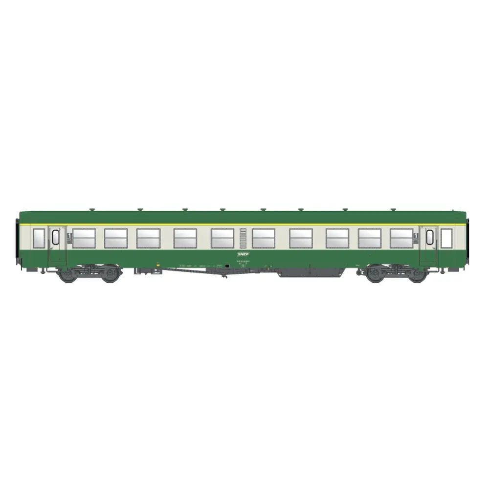 Voiture voyageur USI longues At4 U62, bogies Y24, vert/gris, chauffage autonome, logo encadré blanc - Models World 40036 - HO 1/87 - SNCF - Ep IVb - 2R