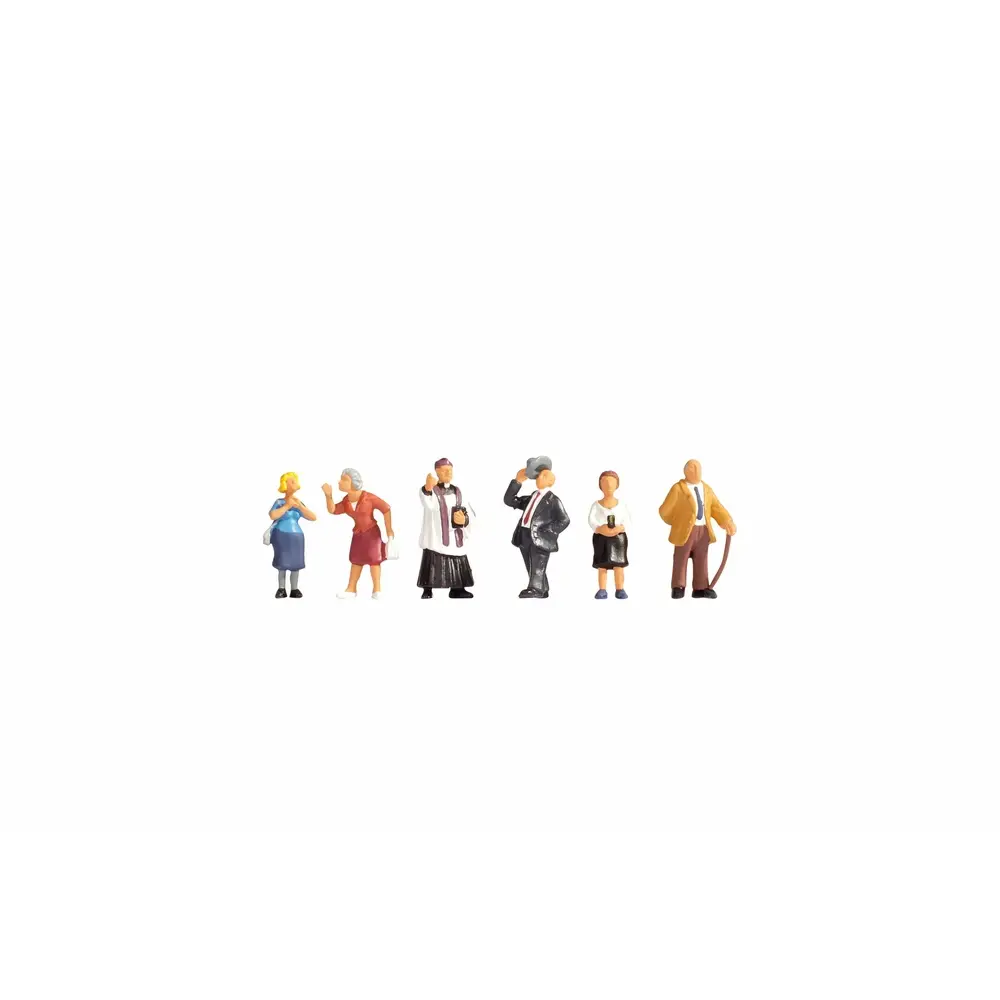 Lot de 6 Figurines - Pratiquants à l'Eglise - Hauteur 20mm - Noch 15577 - HO : 1/87