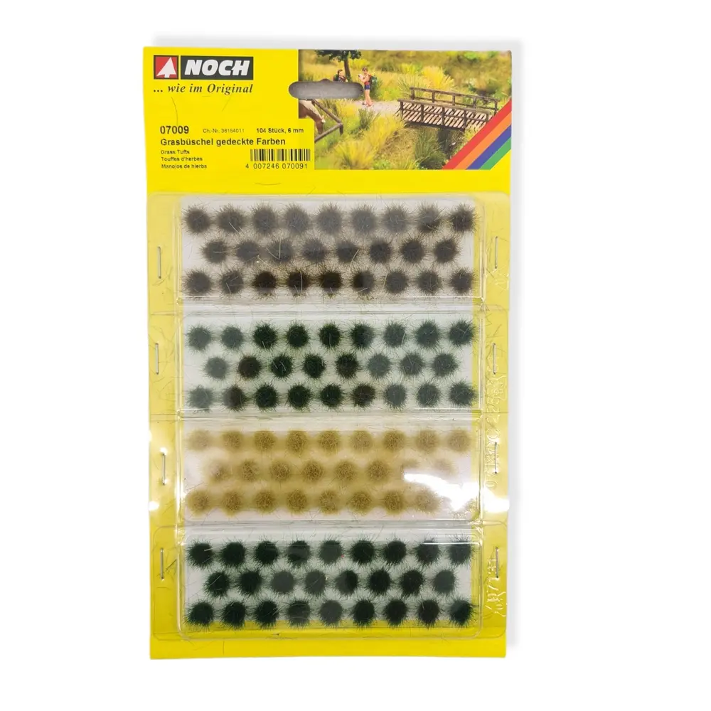 Lot 104 touffes d'herbes XL - 2 vert, jaune, rouge - 9mm HO 1/87 - NOCH 07005