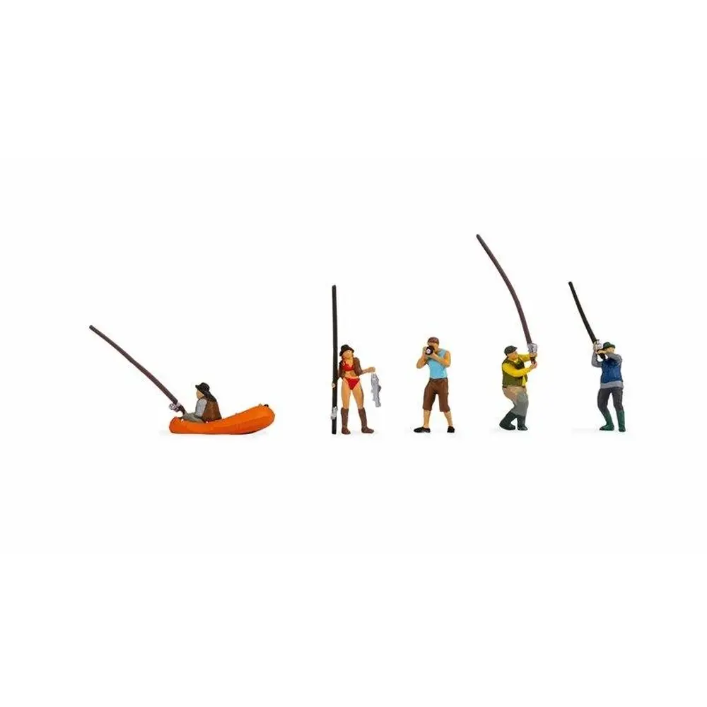Lot de 5 personnages à la pêche et un bateau - Noch 15891 - HO 1/87