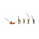 Lot de 5 personnages à la pêche et un bateau - Noch 15891 - HO 1/87