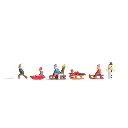 Lot 6 enfants à la neige, 4 luges et 1 bonhomme de neige NOCH 36819 - N 1/160