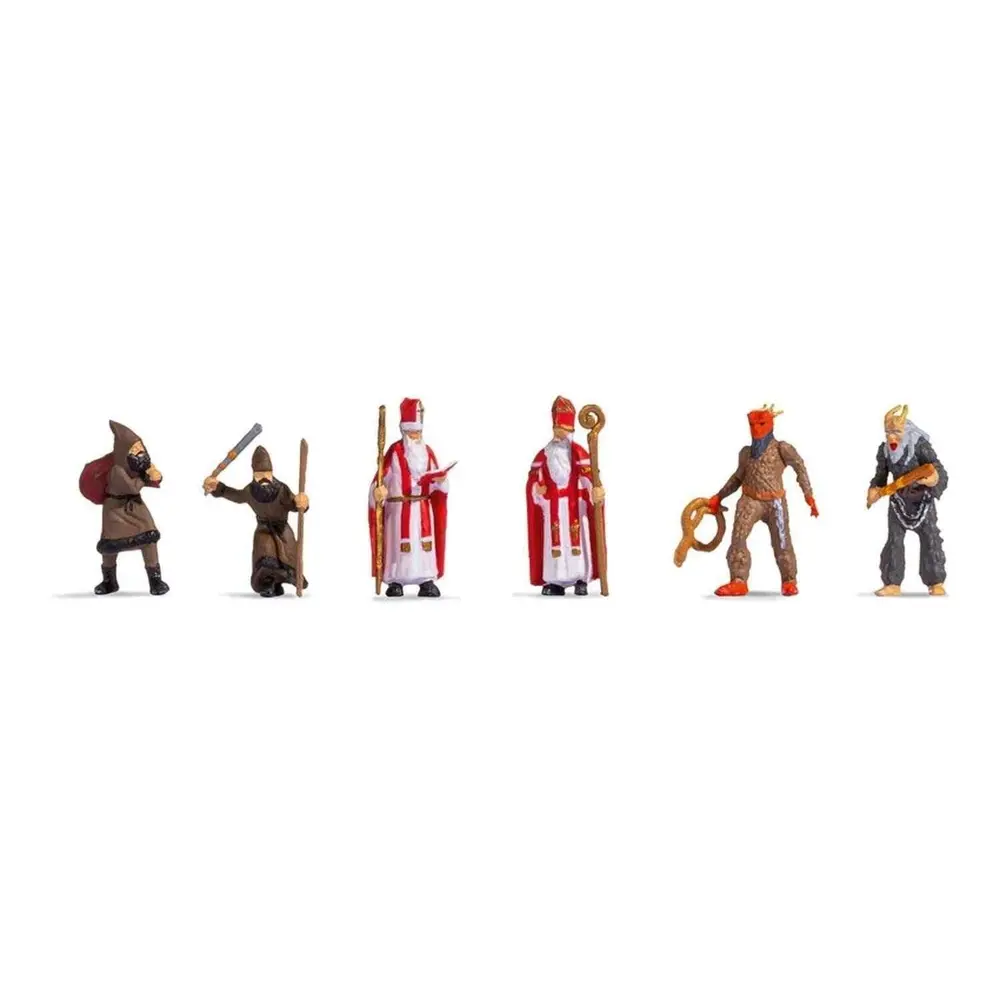 Lot de 6 personnages thème "Saint-Nicolas & père Fouettard" NOCH 15929 - HO 1/87