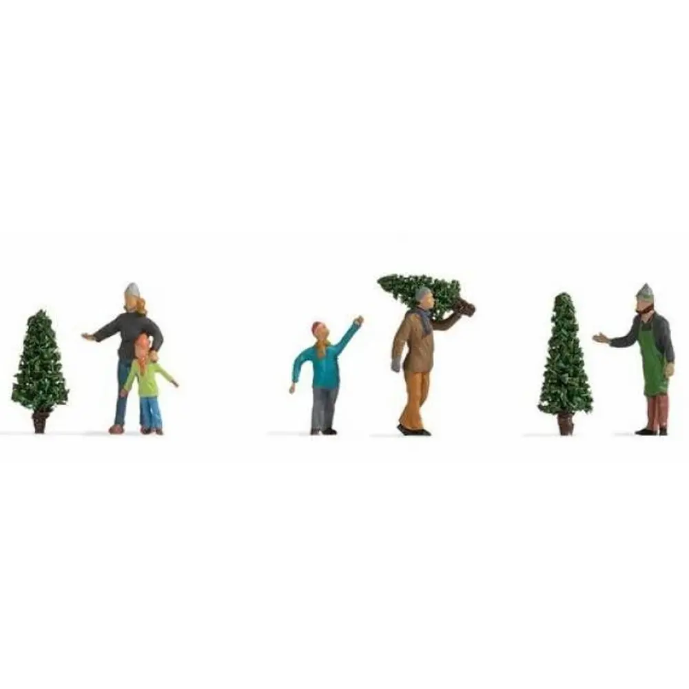 Lot de 6 figurines "Vente de sapins de noël" NOCH 15927 - HO : 1/87
