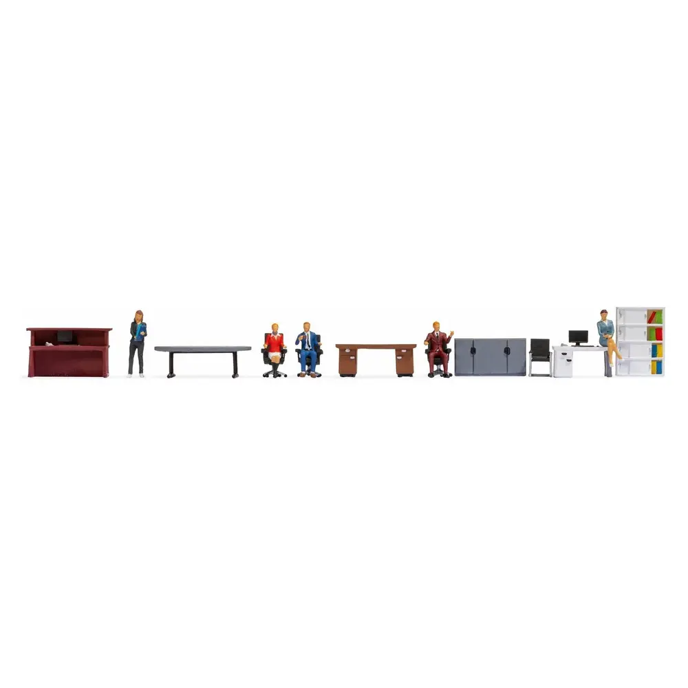 Lot de 6 personnages au bureau avec accessoires - NOCH 16251 - HO 1/87
