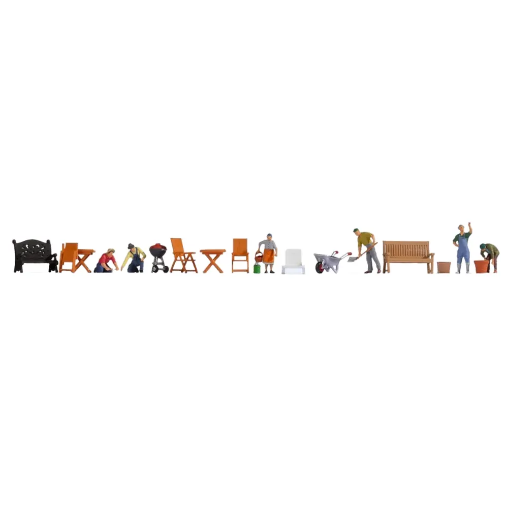 Pack de 6 personnages avec accessoires de jardin NOCH 16215 - HO 1/87