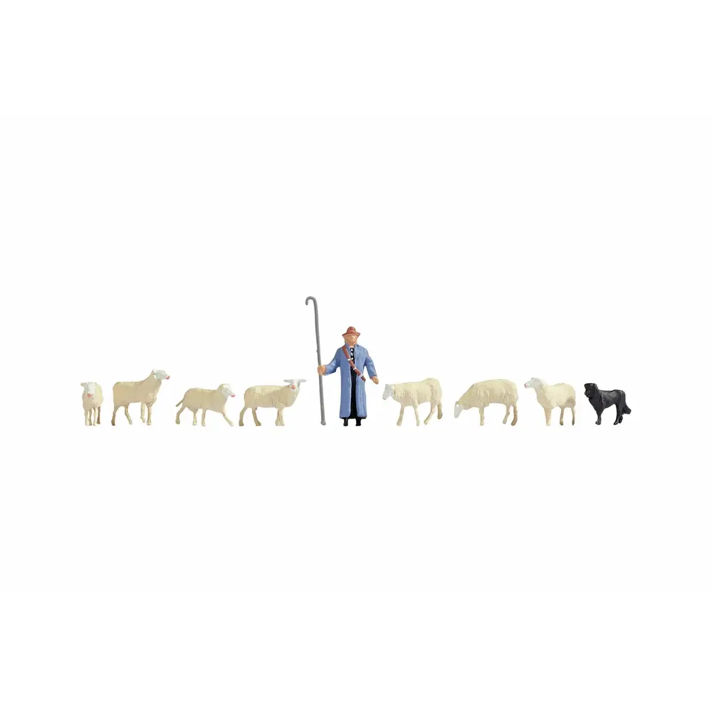 Pack de 8 animaux avec un berger NOCH 36748 - N : 1/160